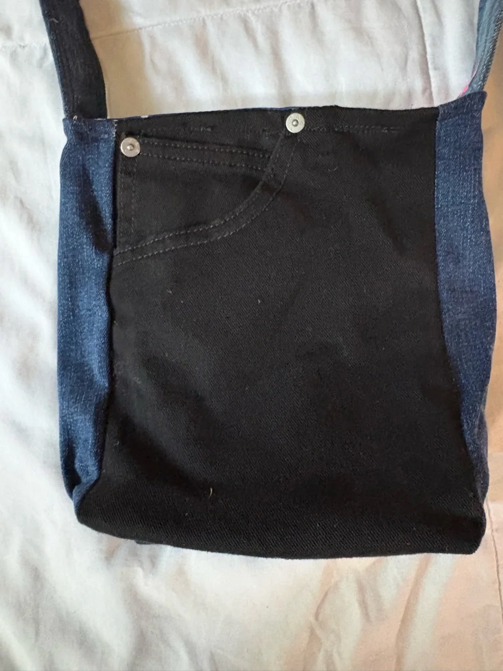 Black denim Shoulder Bag with blue Denim Trim